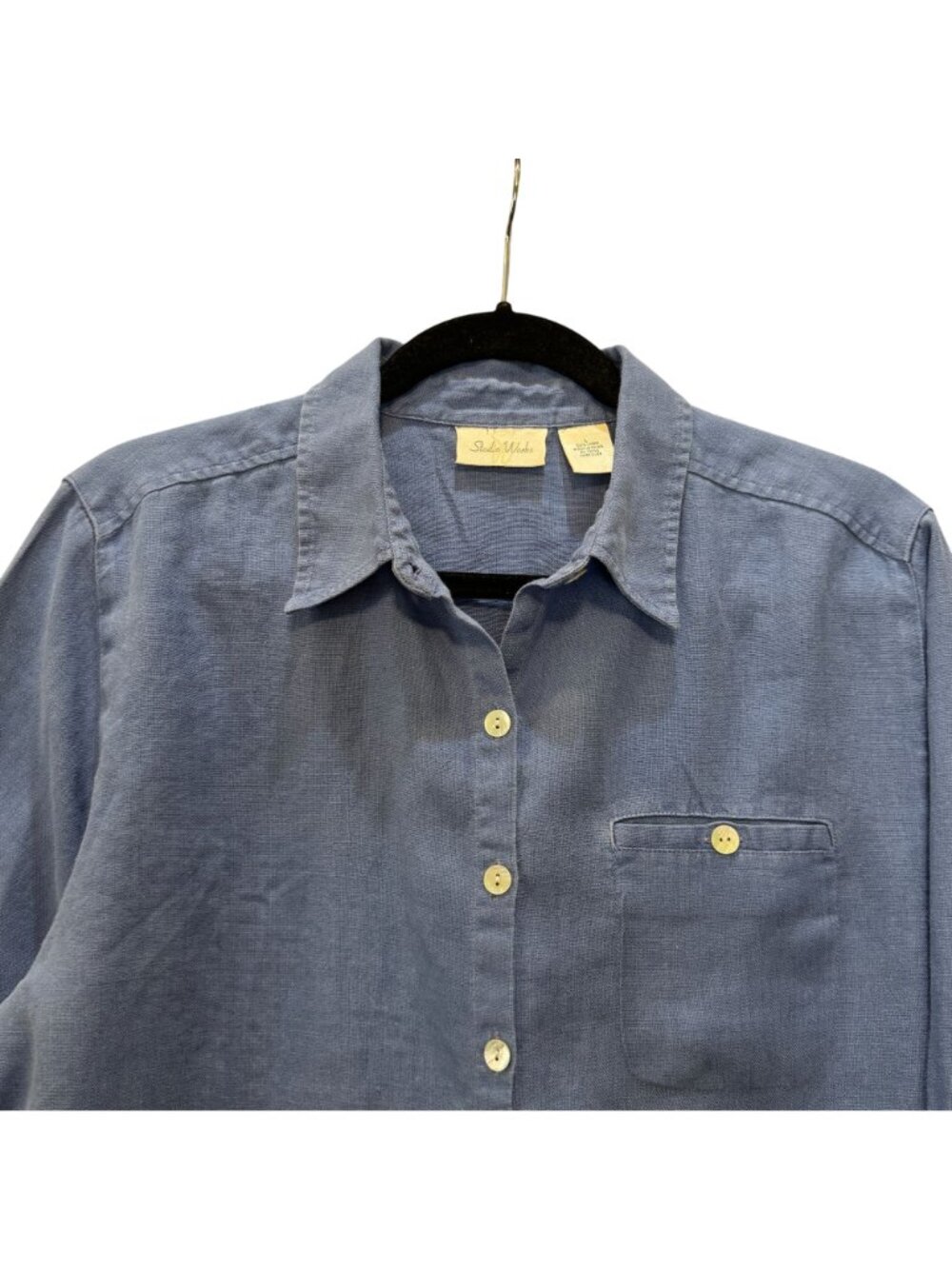 Studio Works 100% Linen Women's Blue Shirt L Long Sleeve Shell Buttons Artsy - Picture 6 of 10